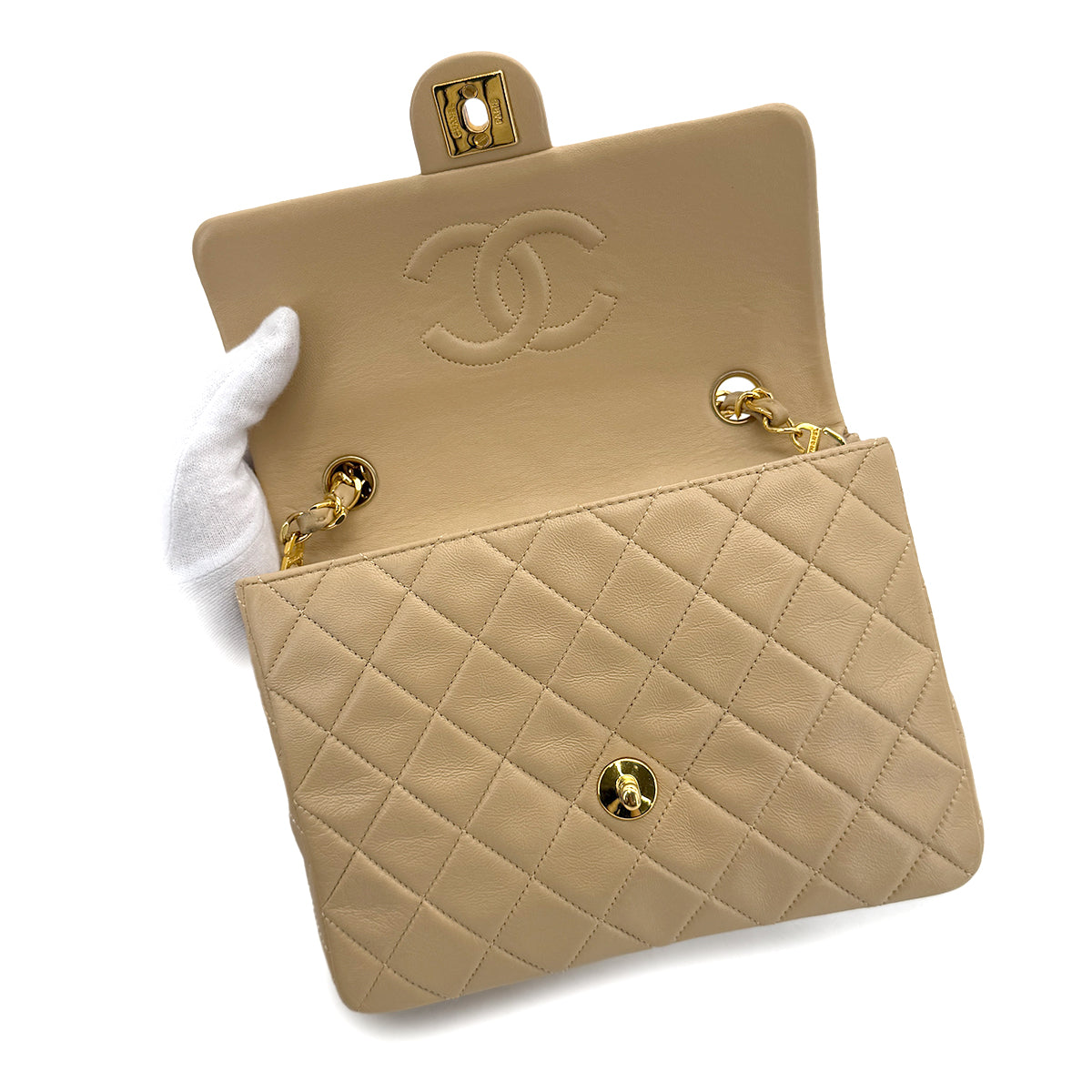 CHANEL VINTAGE MINI MATELASSE 20 CHAIN SHOULDER BAG BEIGE LAMB SKIN 90298162