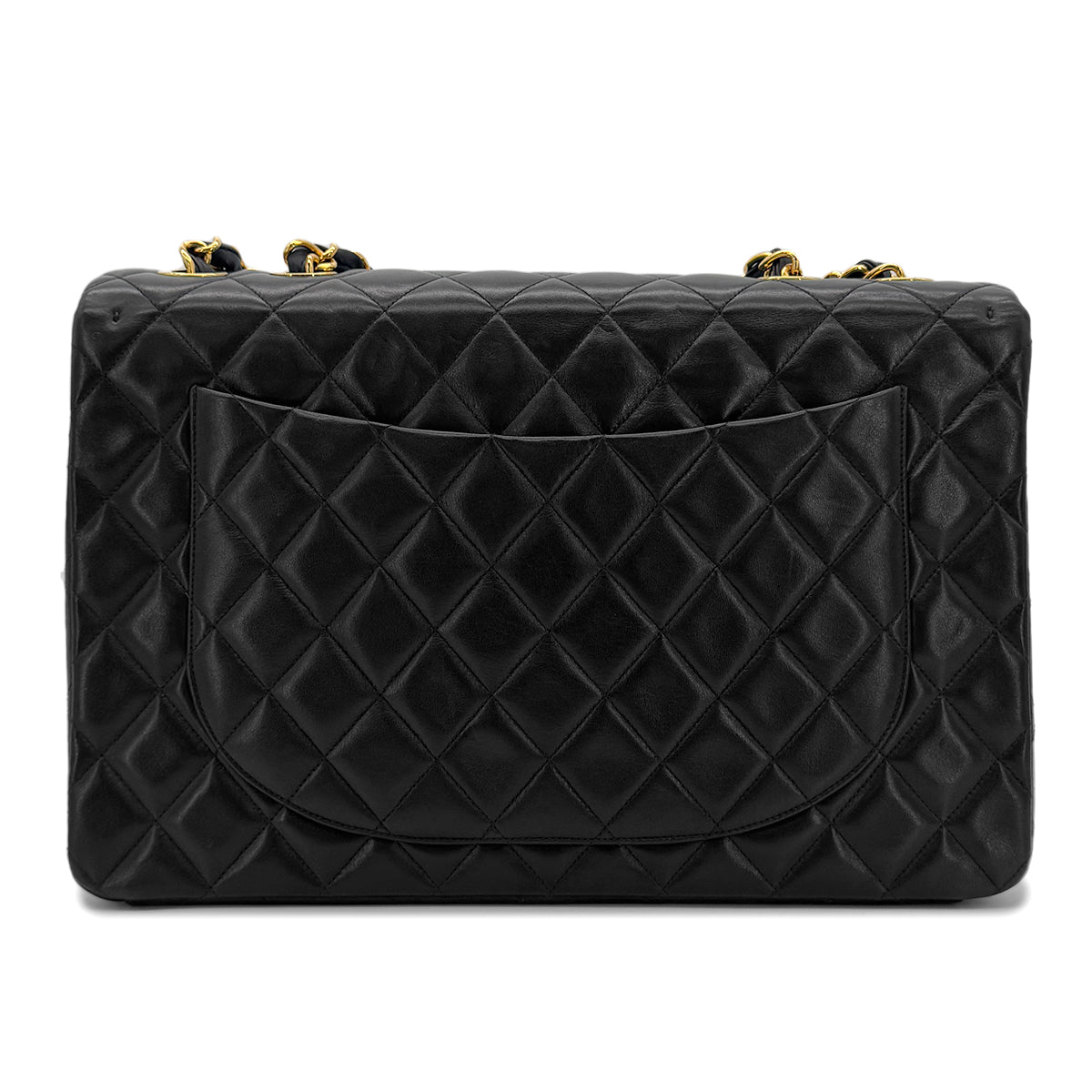 CHANEL VINTAGE MAXI MATELASSE 34 CHAIN SHOULDER BAG BLACK LAMB SKIN 90298163