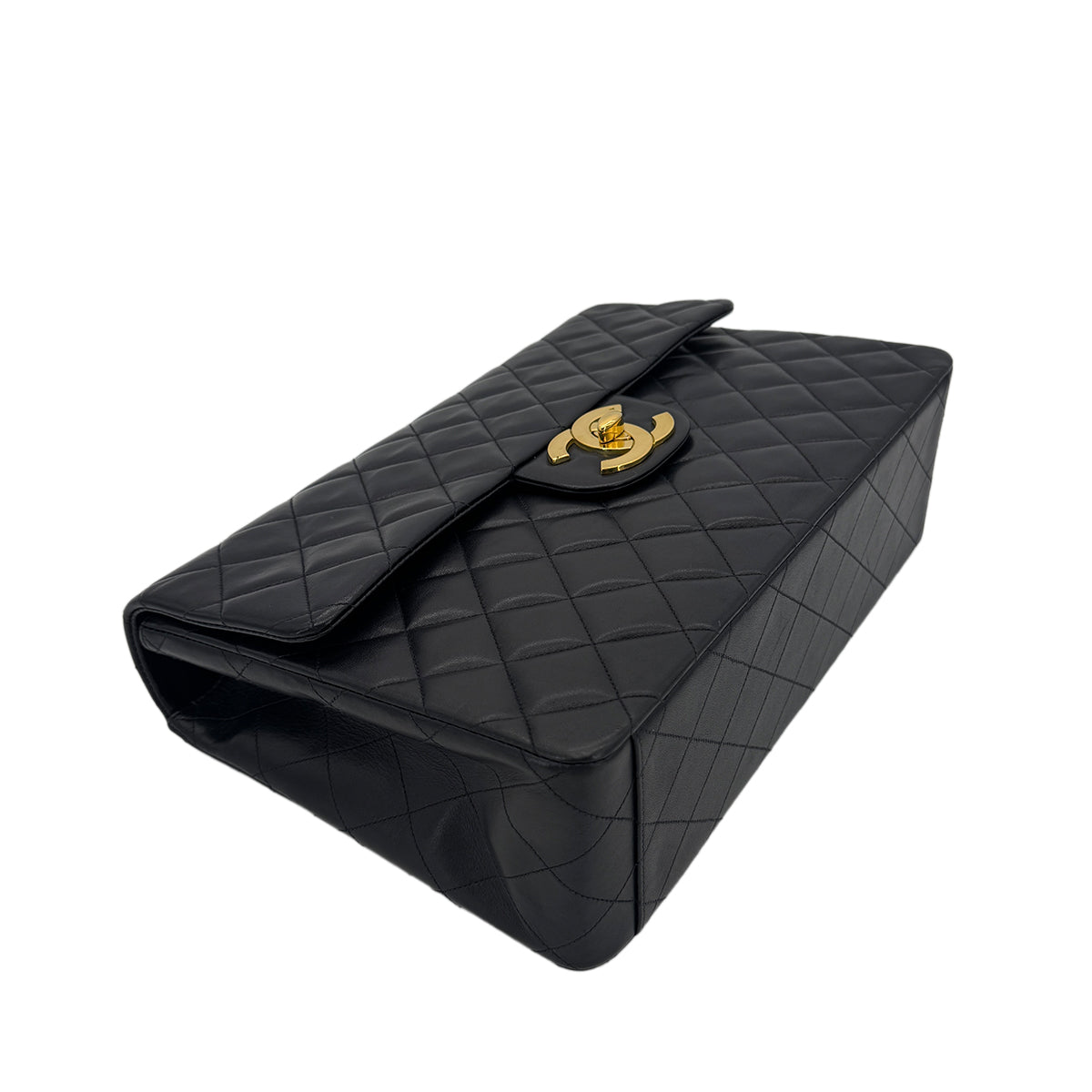 CHANEL VINTAGE MAXI MATELASSE 34 CHAIN SHOULDER BAG BLACK LAMB SKIN 90298163