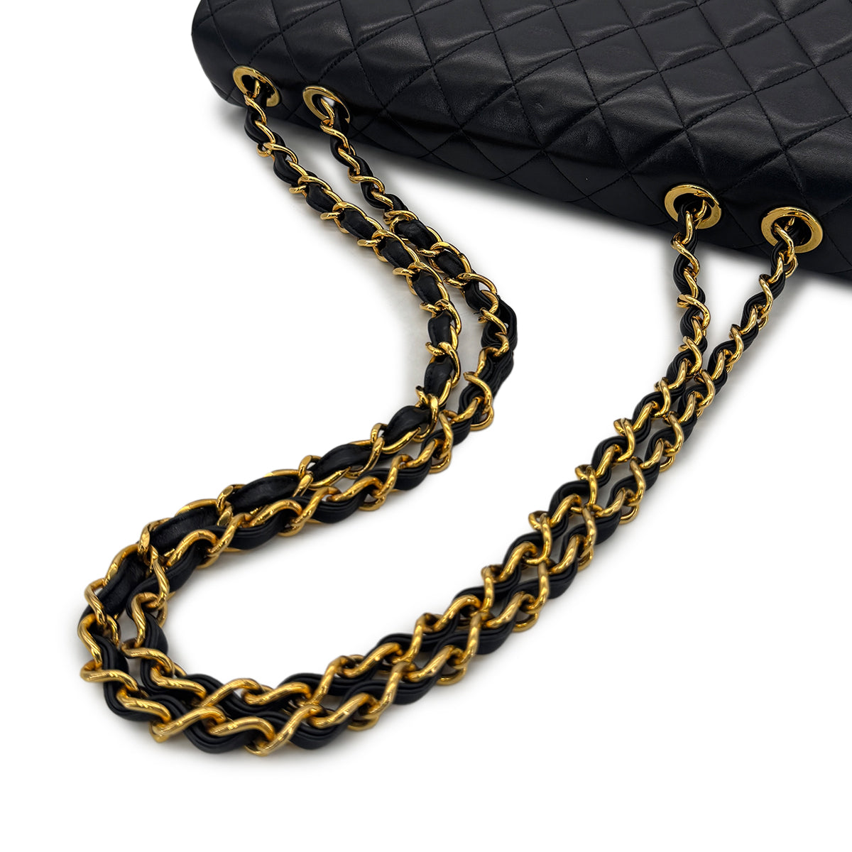 CHANEL VINTAGE MAXI MATELASSE 34 CHAIN SHOULDER BAG BLACK LAMB SKIN 90298163
