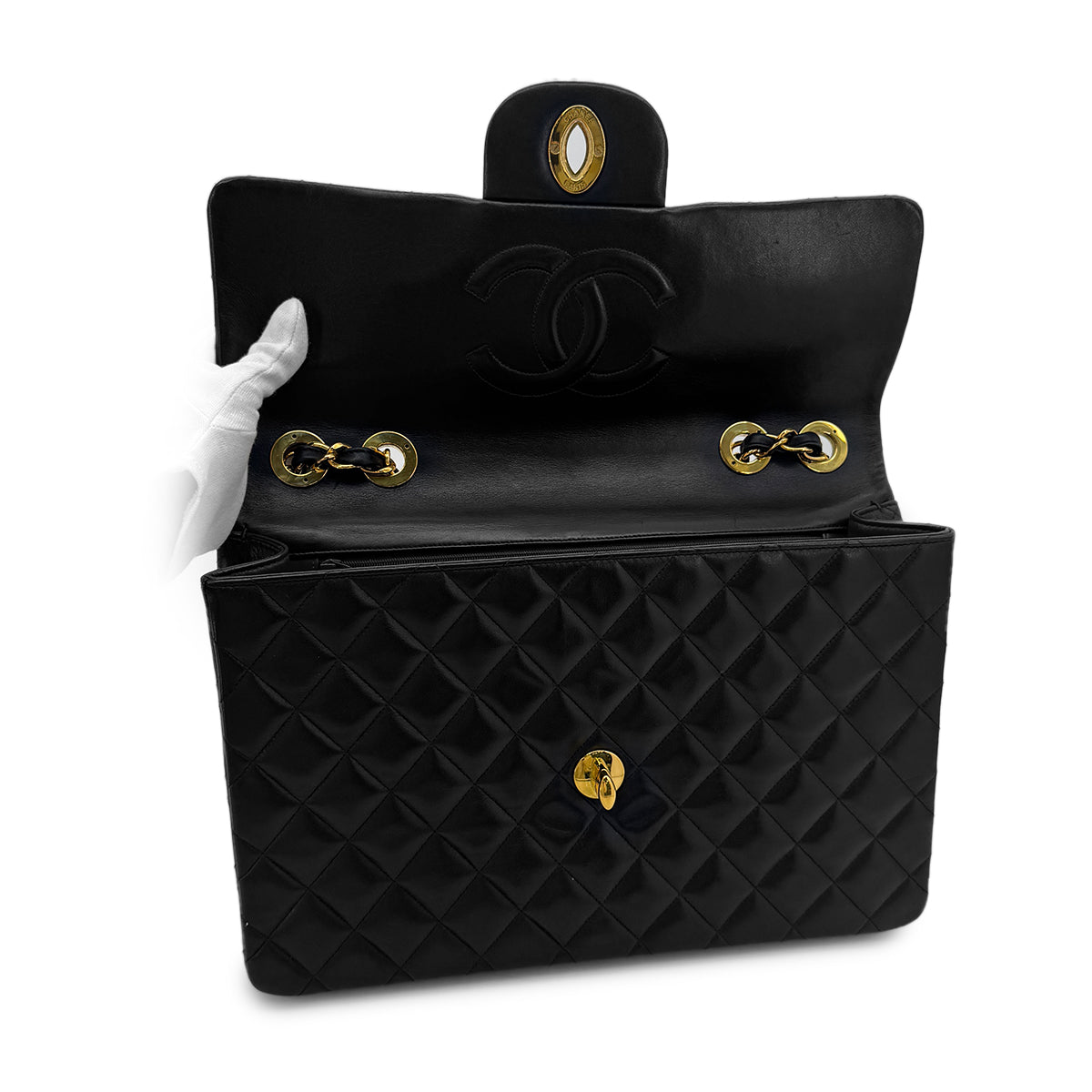 CHANEL VINTAGE MAXI MATELASSE 34 CHAIN SHOULDER BAG BLACK LAMB SKIN 90298163