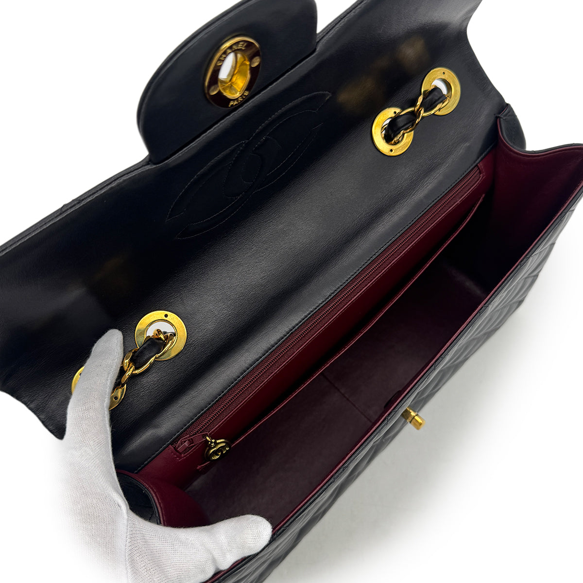 CHANEL VINTAGE MAXI MATELASSE 34 CHAIN SHOULDER BAG BLACK LAMB SKIN 90298163