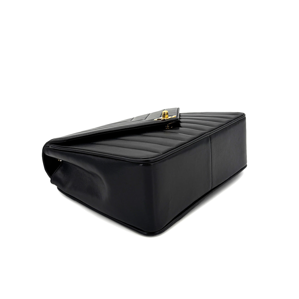 CHANEL VINTAGE V STITCH BLACK CHAIN SHOULDER BAG LAMB SKIN 90298165