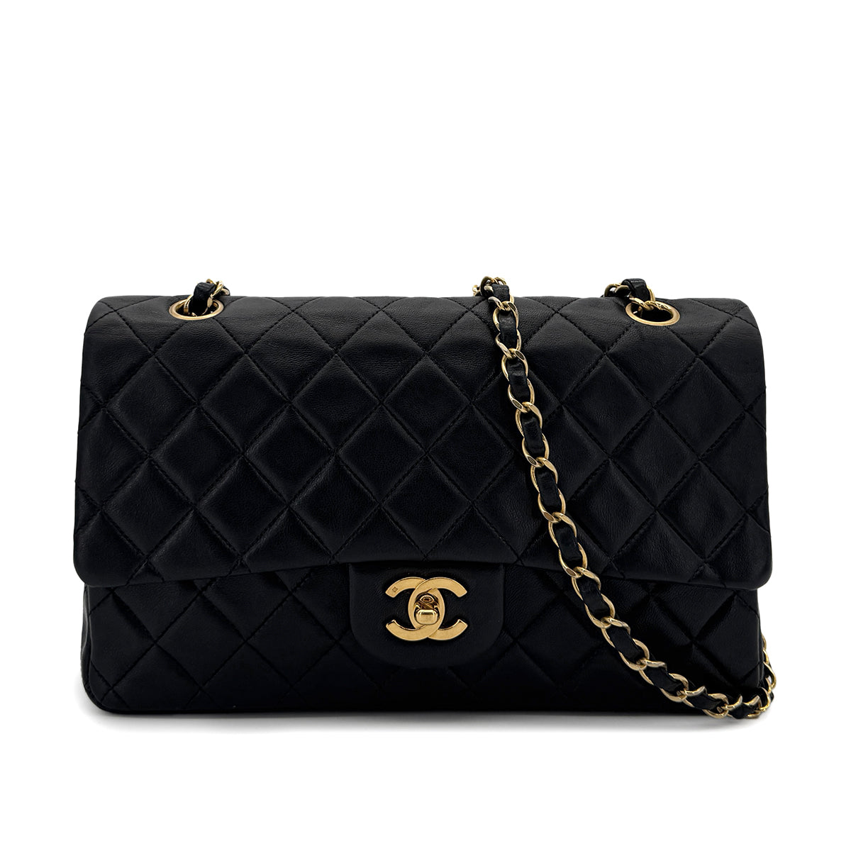 CHANEL VINTAGE CLASSIC FLAP MEDIUM CHAIN SHOULDER BAG BLACK LAMB SKIN 90298166