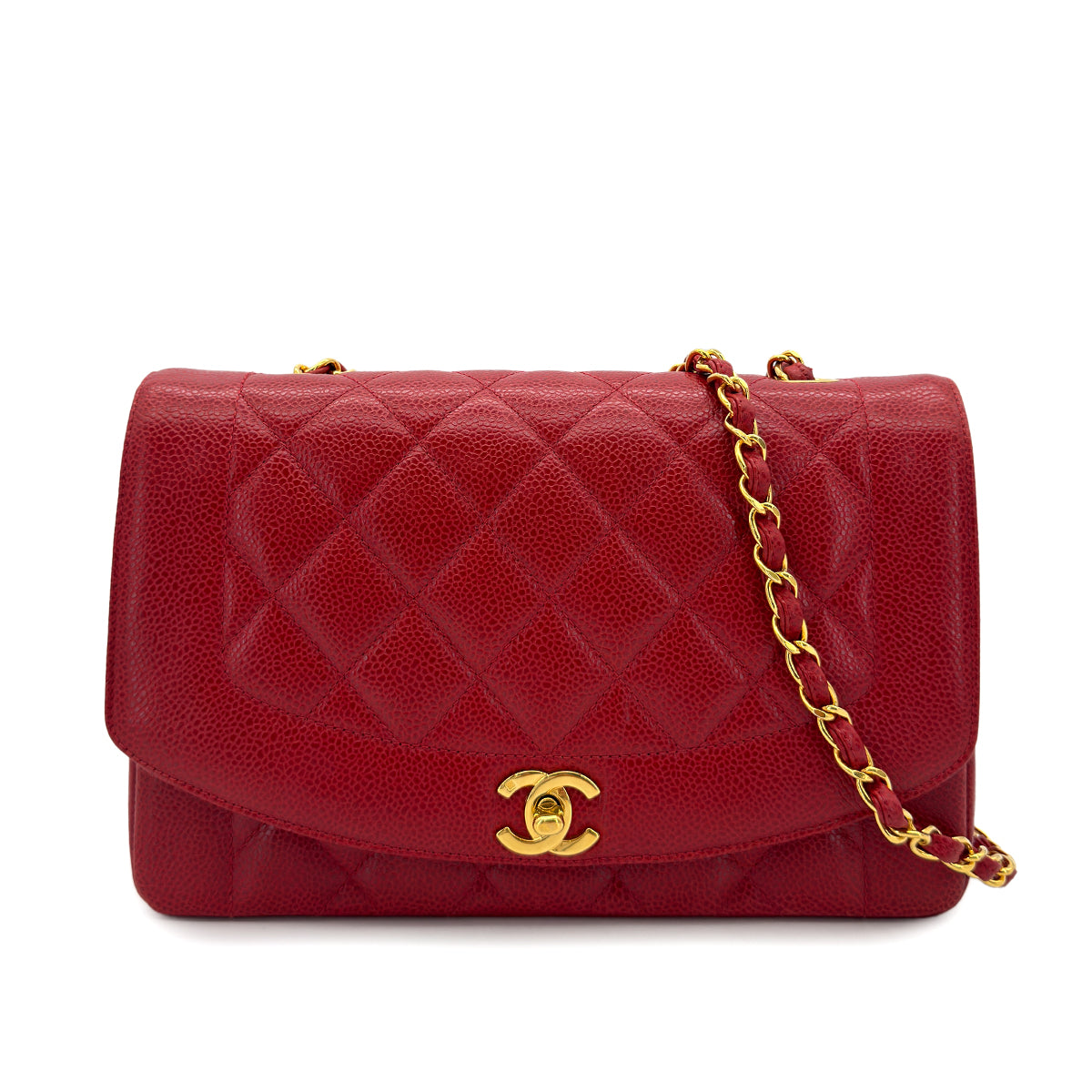 CHANEL VINTAGE DIANA MEDIUM CHAIN SHOULDER BAG RED CAVIAR SKIN 90298170
