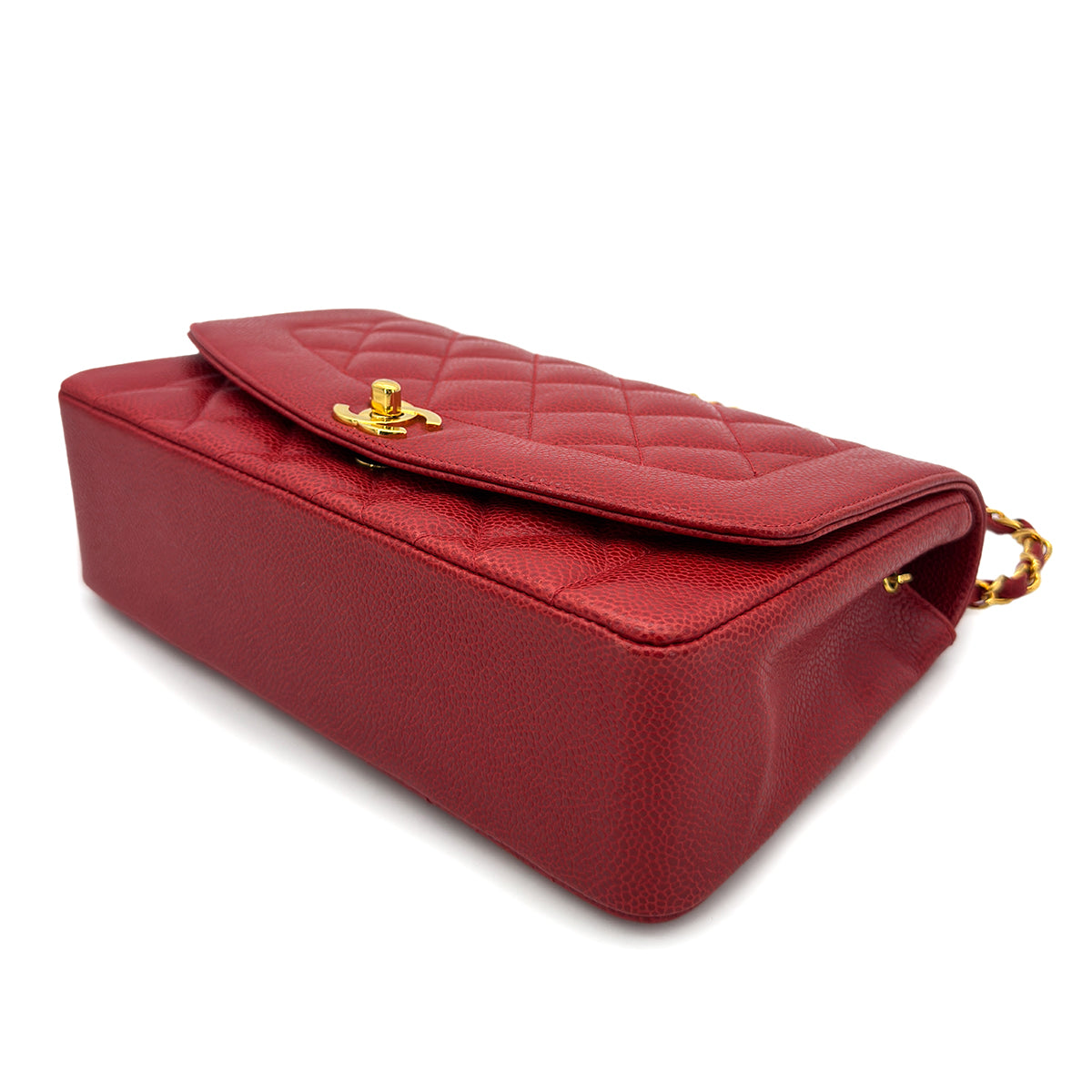 CHANEL VINTAGE DIANA MEDIUM CHAIN SHOULDER BAG RED CAVIAR SKIN 90298170