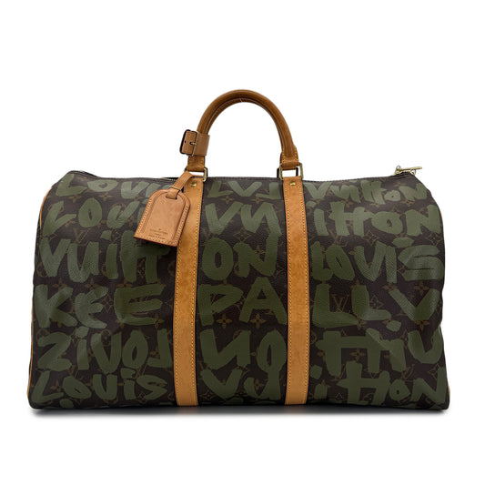 LOUIS VUITTON MONOGRAM GRAFFITI KEEPALL 50 HAND BAG BROWN GREEN M92196 90298329