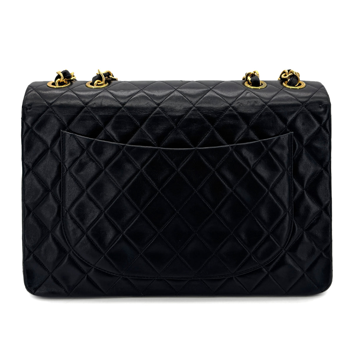 CHANEL VINTAGE MAXI MATELASSE 34 CHAIN SHOULDER BAG BLACK LAMB SKIN 90298330
