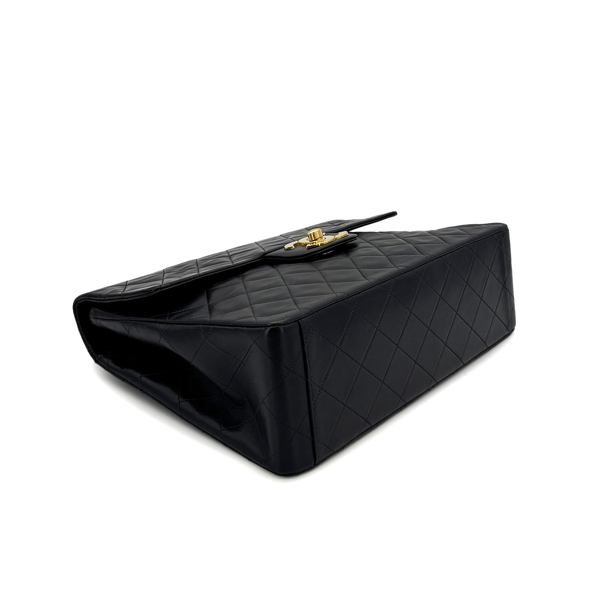 CHANEL VINTAGE MAXI MATELASSE 34 CHAIN SHOULDER BAG BLACK LAMB SKIN 90298330