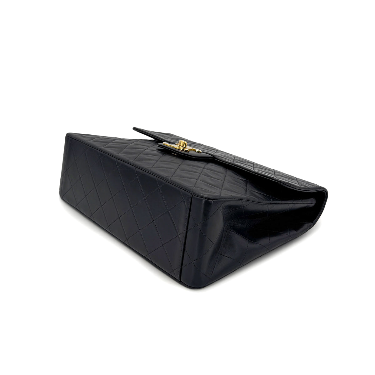 CHANEL VINTAGE MAXI MATELASSE 34 CHAIN SHOULDER BAG BLACK LAMB SKIN 90298330