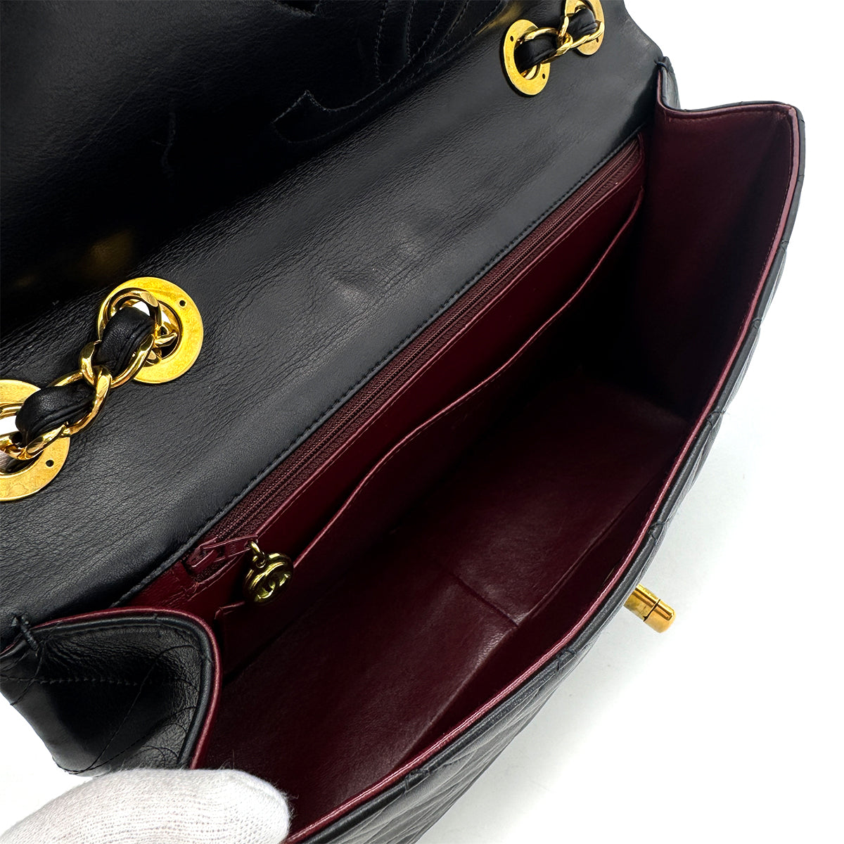 CHANEL VINTAGE MAXI MATELASSE 34 CHAIN SHOULDER BAG BLACK LAMB SKIN 90298330