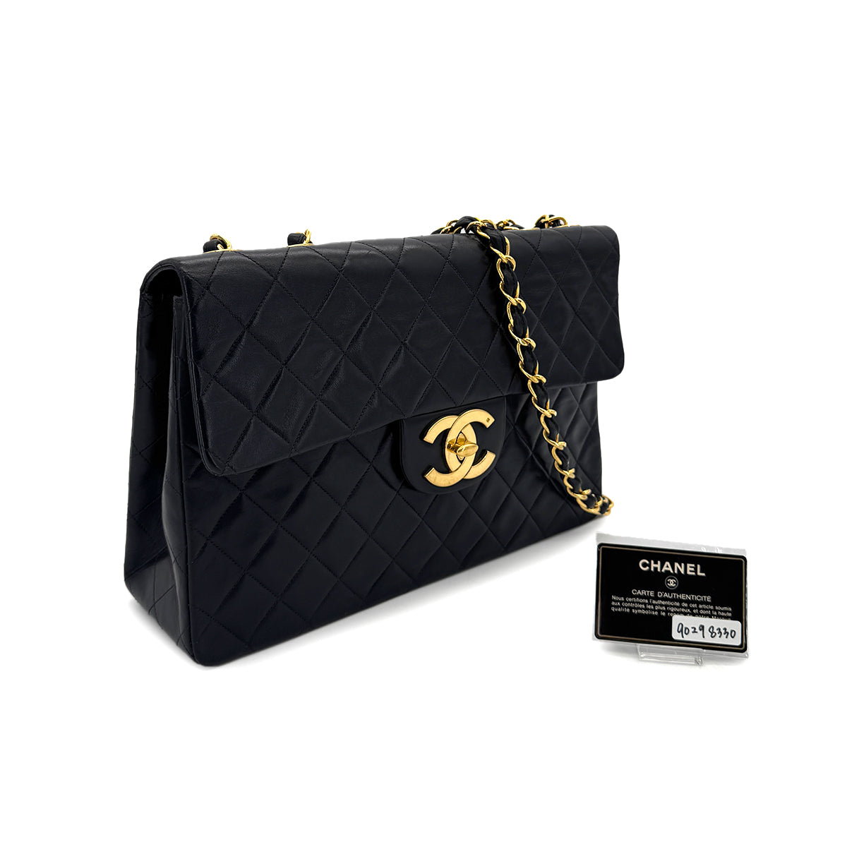 CHANEL VINTAGE MAXI MATELASSE 34 CHAIN SHOULDER BAG BLACK LAMB SKIN 90298330