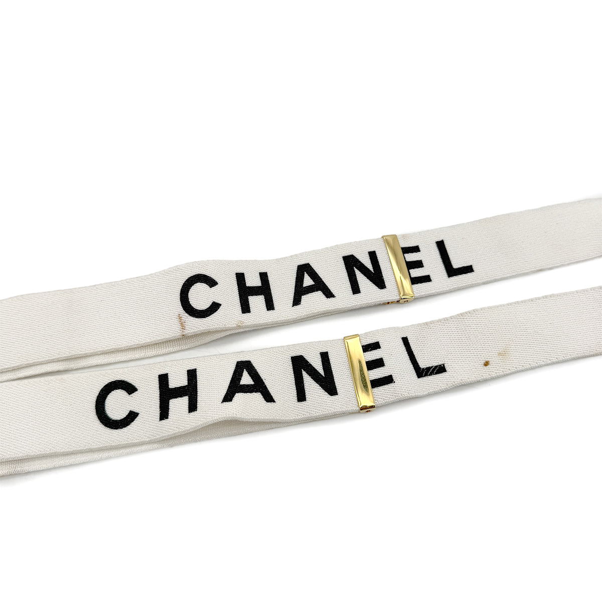 CHANEL VINTAGE SUSPENDER LOGO WHITE BLACK CANVAS LEATHER 90298441