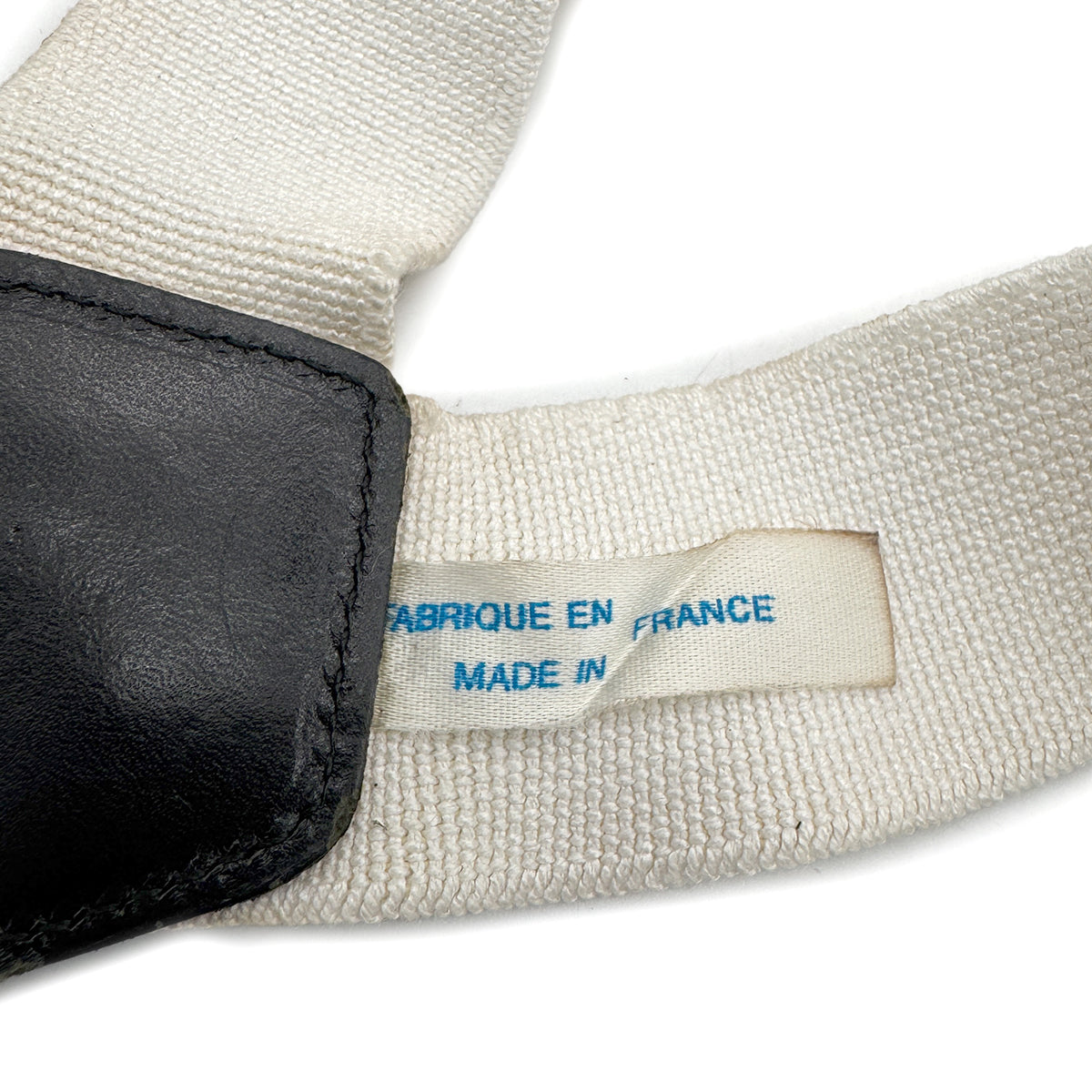 CHANEL VINTAGE SUSPENDER LOGO WHITE BLACK CANVAS LEATHER 90298441