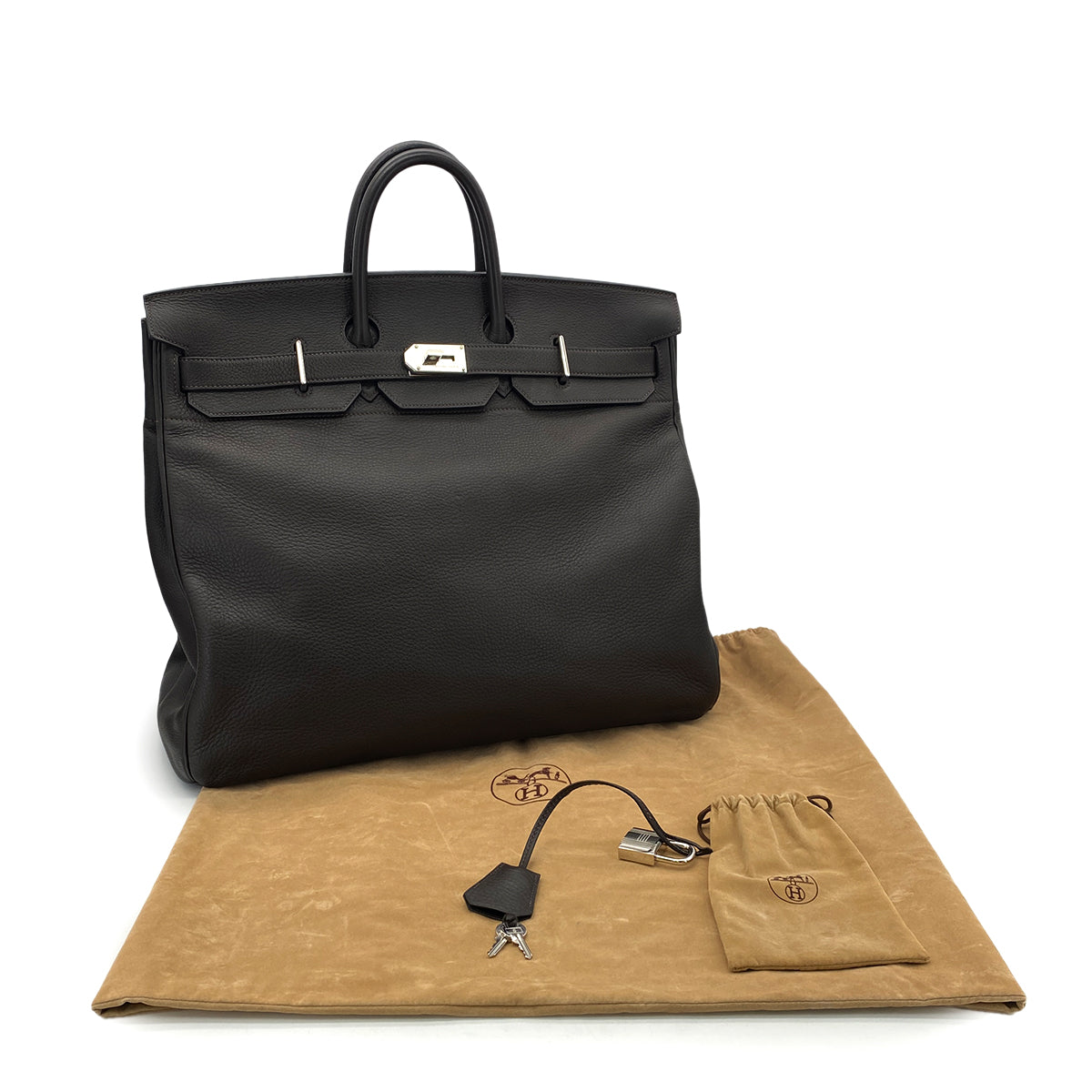 HERMES HAUT A COURROIES 50 MARRON FONCE TOGO HAND BAG □E SHW 90298721