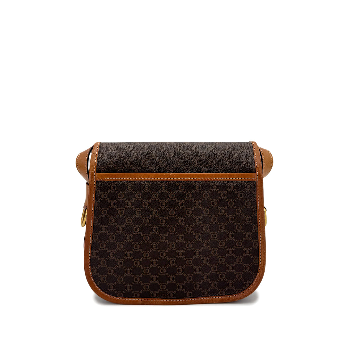 CELINE VINTAGE MACADAM SHOULDER BAG BROWN PVC LEATHER 90298737