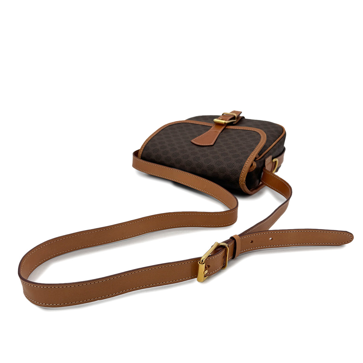 CELINE VINTAGE MACADAM SHOULDER BAG BROWN PVC LEATHER 90298737