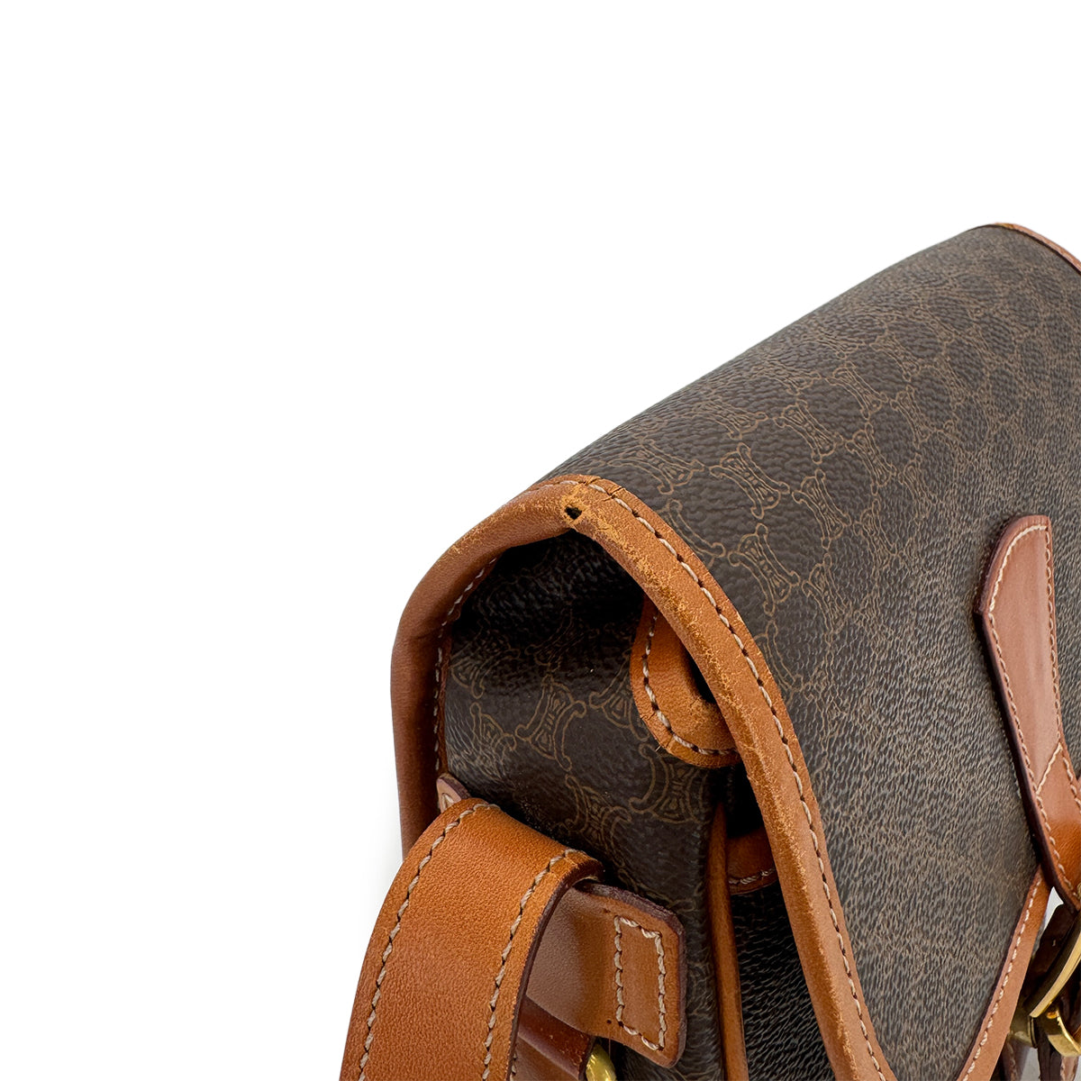 CELINE VINTAGE MACADAM SHOULDER BAG BROWN PVC LEATHER 90298737