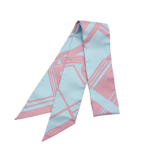 HERMES TWILLY SCARF LES COUPES TATTOO CIEL VIEUX ROSE SILK 90298742