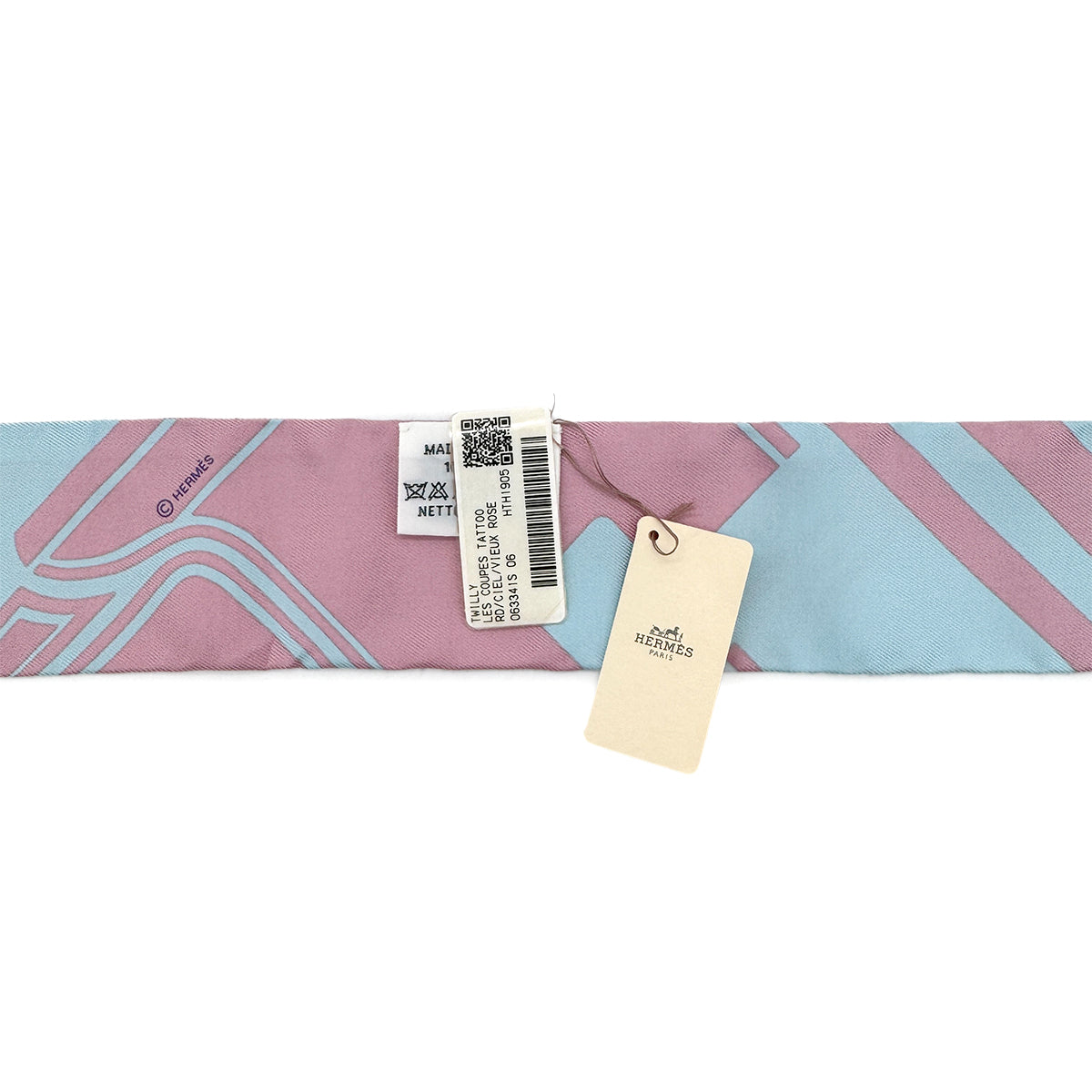 HERMES TWILLY SCARF LES COUPES TATTOO CIEL VIEUX ROSE SILK 90298742