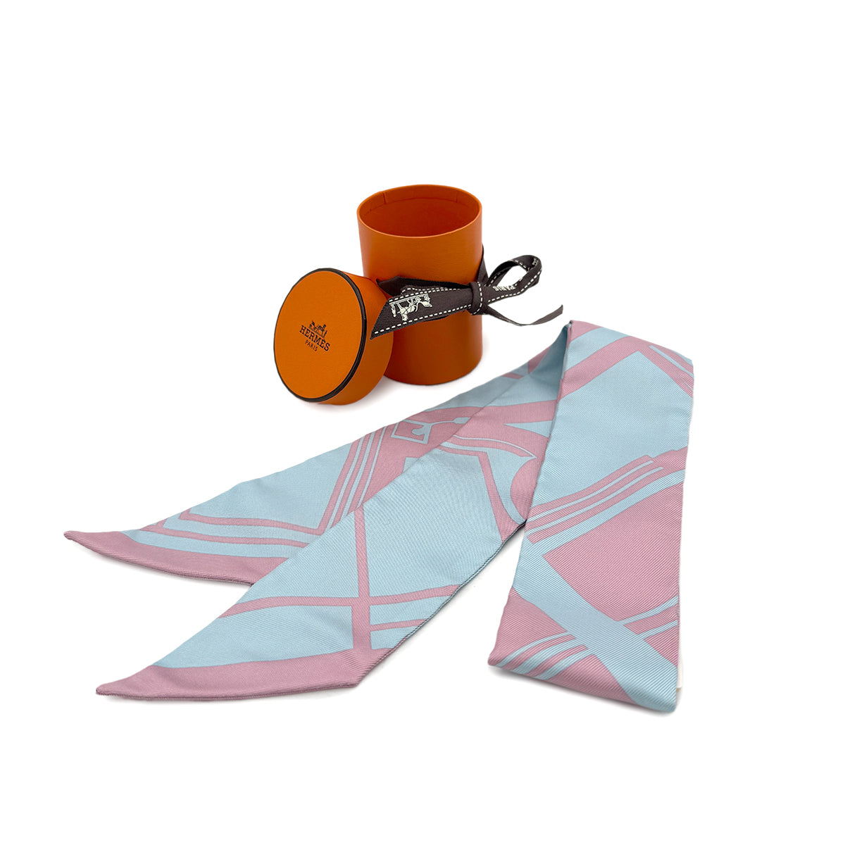 HERMES TWILLY SCARF LES COUPES TATTOO CIEL VIEUX ROSE SILK 90298742