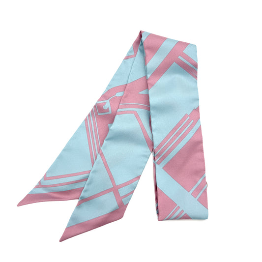HERMES TWILLY SCARF LES COUPES TATTOO CIEL VIEUX ROSE SILK 90298743