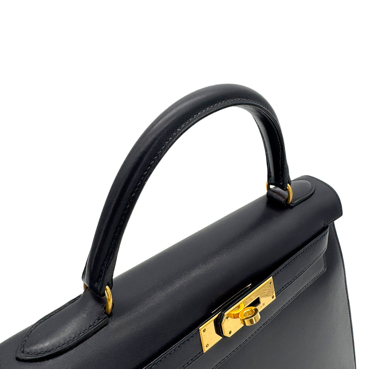 HERMES KELLY 28 SELLIER BLUE MARINE BOXCALF HAND SHOULDER BAG □B GHW 90299052