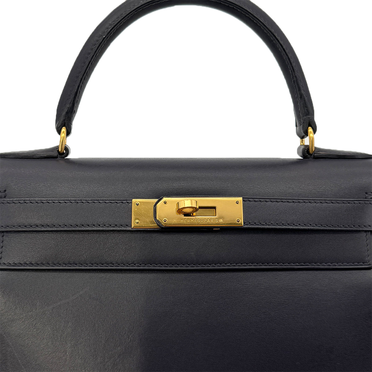 HERMES KELLY 28 SELLIER BLUE MARINE BOXCALF HAND SHOULDER BAG □B GHW 90299052