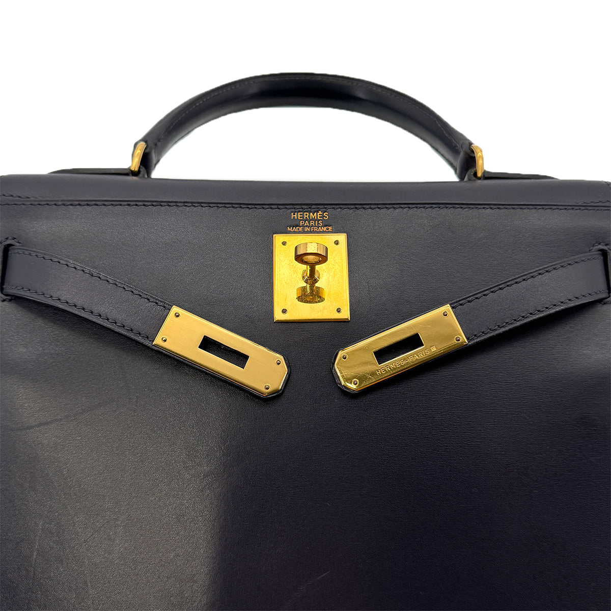 HERMES KELLY 28 SELLIER BLUE MARINE BOXCALF HAND SHOULDER BAG □B GHW 90299052