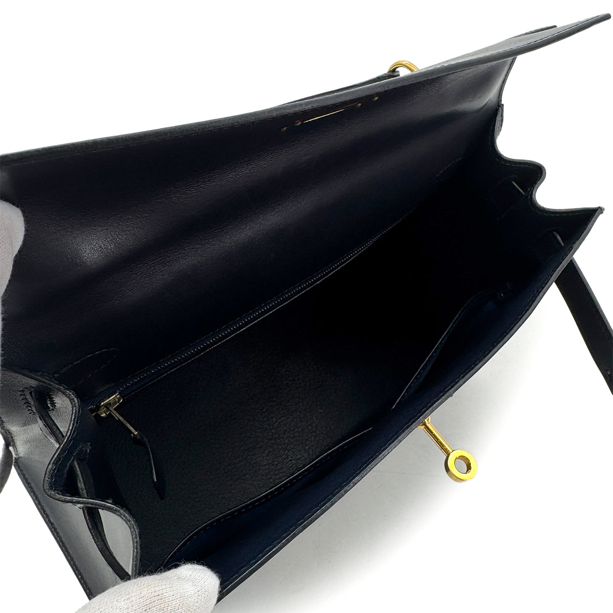 HERMES KELLY 28 SELLIER BLUE MARINE BOXCALF HAND SHOULDER BAG □B GHW 90299052
