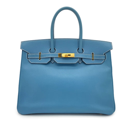 HERMES BIRKIN 35 BLUE JEAN COURCHEVEL HAND BAG □B GHW 90299053