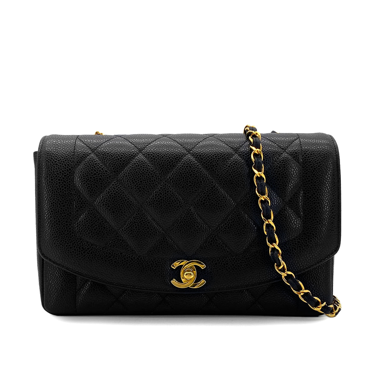 CHANEL VINTAGE DIANA MEDIUM CHAIN SHOULDER BAG BLACK CAVIAR SKIN 90299068