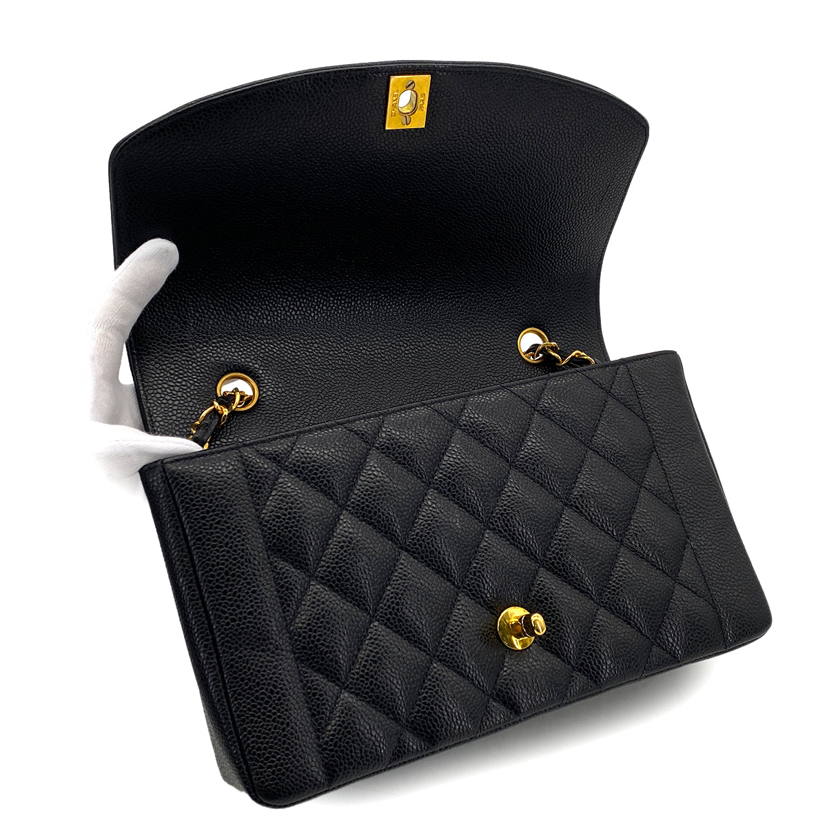 CHANEL VINTAGE DIANA MEDIUM CHAIN SHOULDER BAG BLACK CAVIAR SKIN 90299068