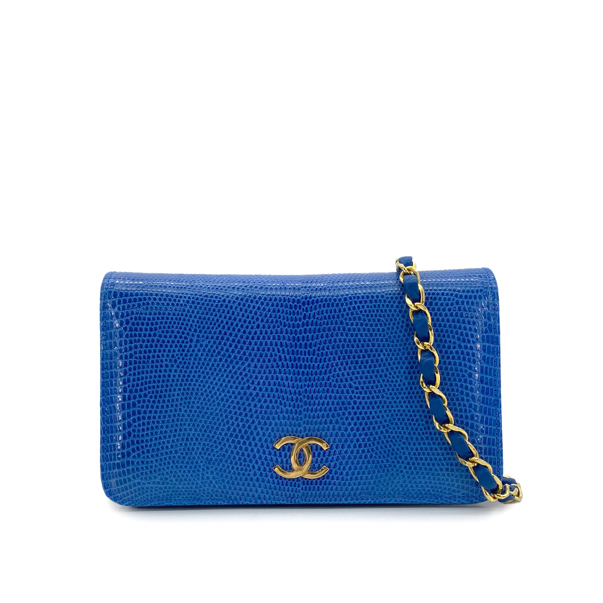 CHANEL VINTAGE FULL FLAP CHAIN SHOULDER BAG BLUE LIZARD 90299083