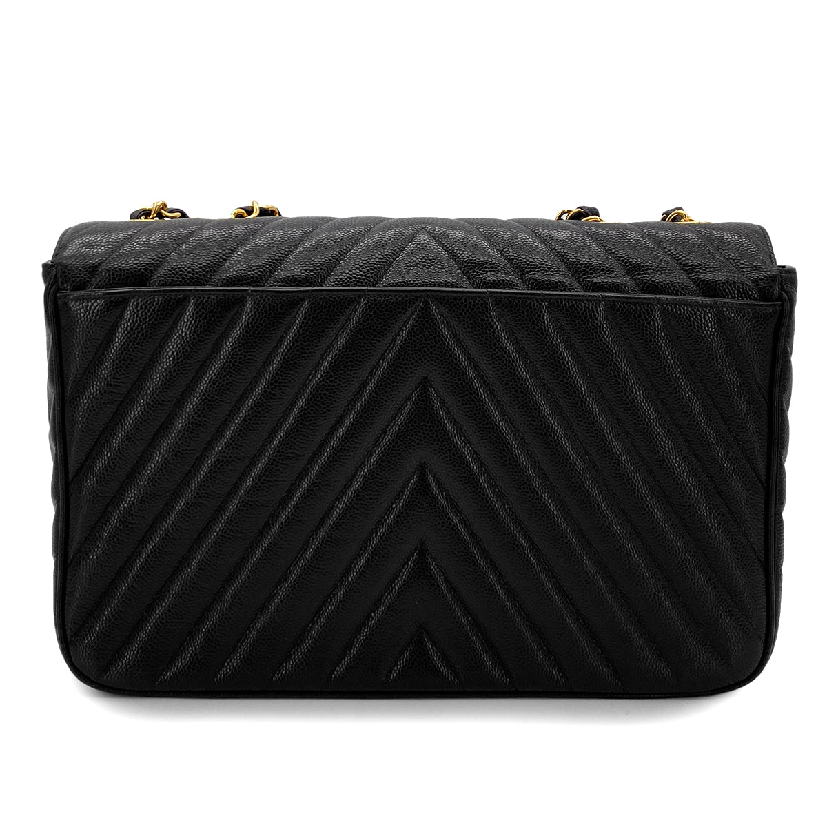CHANEL VINTAGE MAXI CHEVRON CHAIN SHOULDER BAG BLACK CAVIAR SKIN 90299091