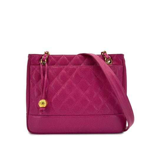 CHANEL VINTAGE MATELASSE COCO BALL CHAIN SHOULDER BAG PINK CAVIAR SKIN 90299094