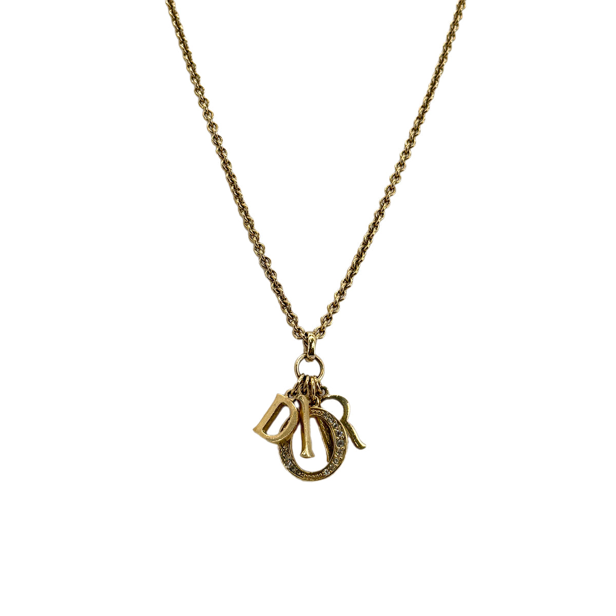 CHRISTIAN DIOR NECKLACE LOGO RHINESTONE GOLD ACCESSORY 90299115