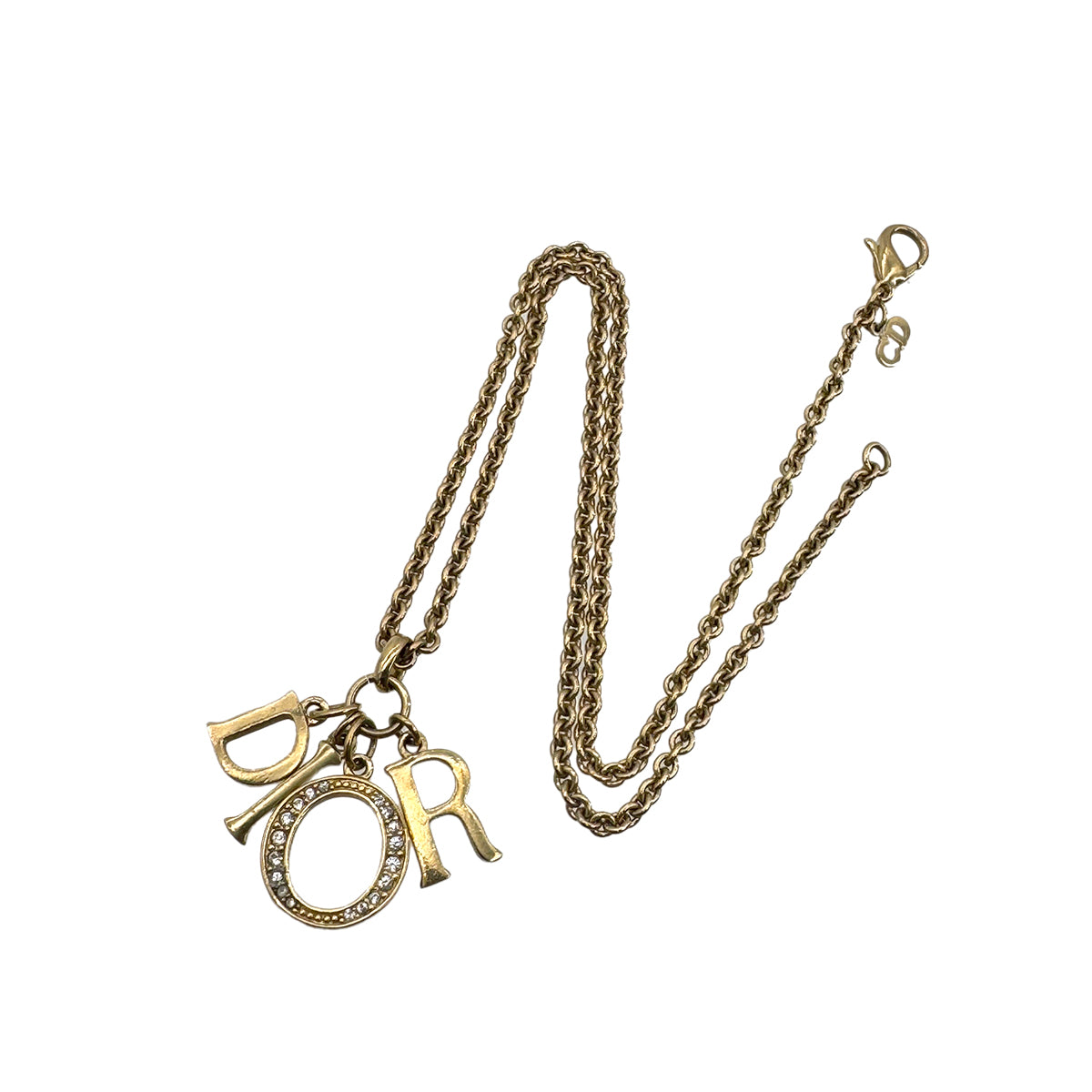 CHRISTIAN DIOR NECKLACE LOGO RHINESTONE GOLD ACCESSORY 90299115