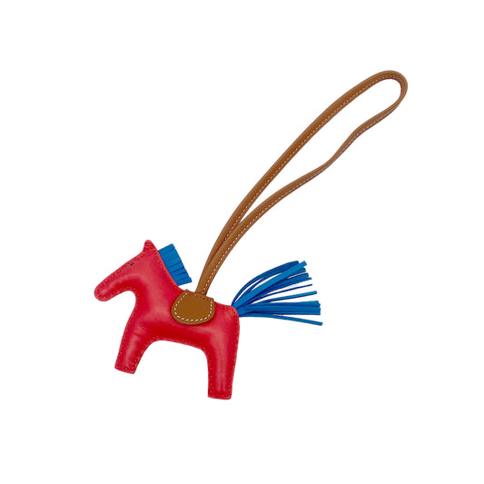 HERMES BAG CHARM RODEO PM ROSE TEXAS BLUE ZANZIBAR GOLD AGNEAU MILO Y 90299116