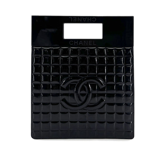 CHANEL VINTAGE CHOCOLATE BAR HAND BAG BLACK PERPEX ENAMEL 90299171