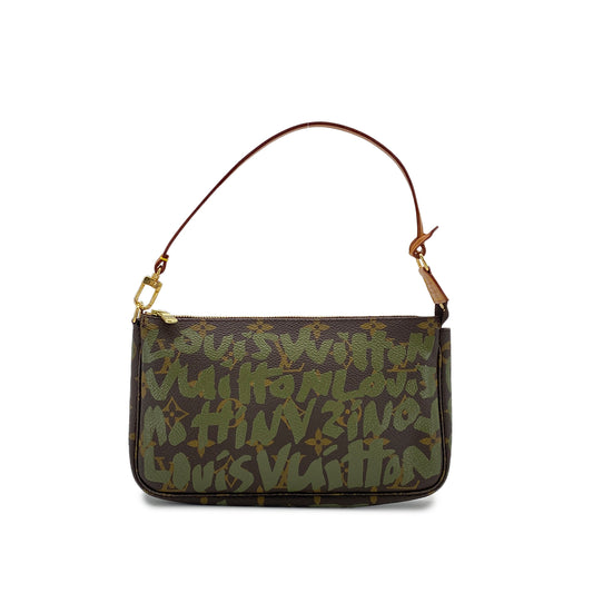 LOUIS VUITTON MONOGRAM GRAFFITI POCHETTE ACCESSOIRES HAND BAG BROWN GREEN M92191 90299295
