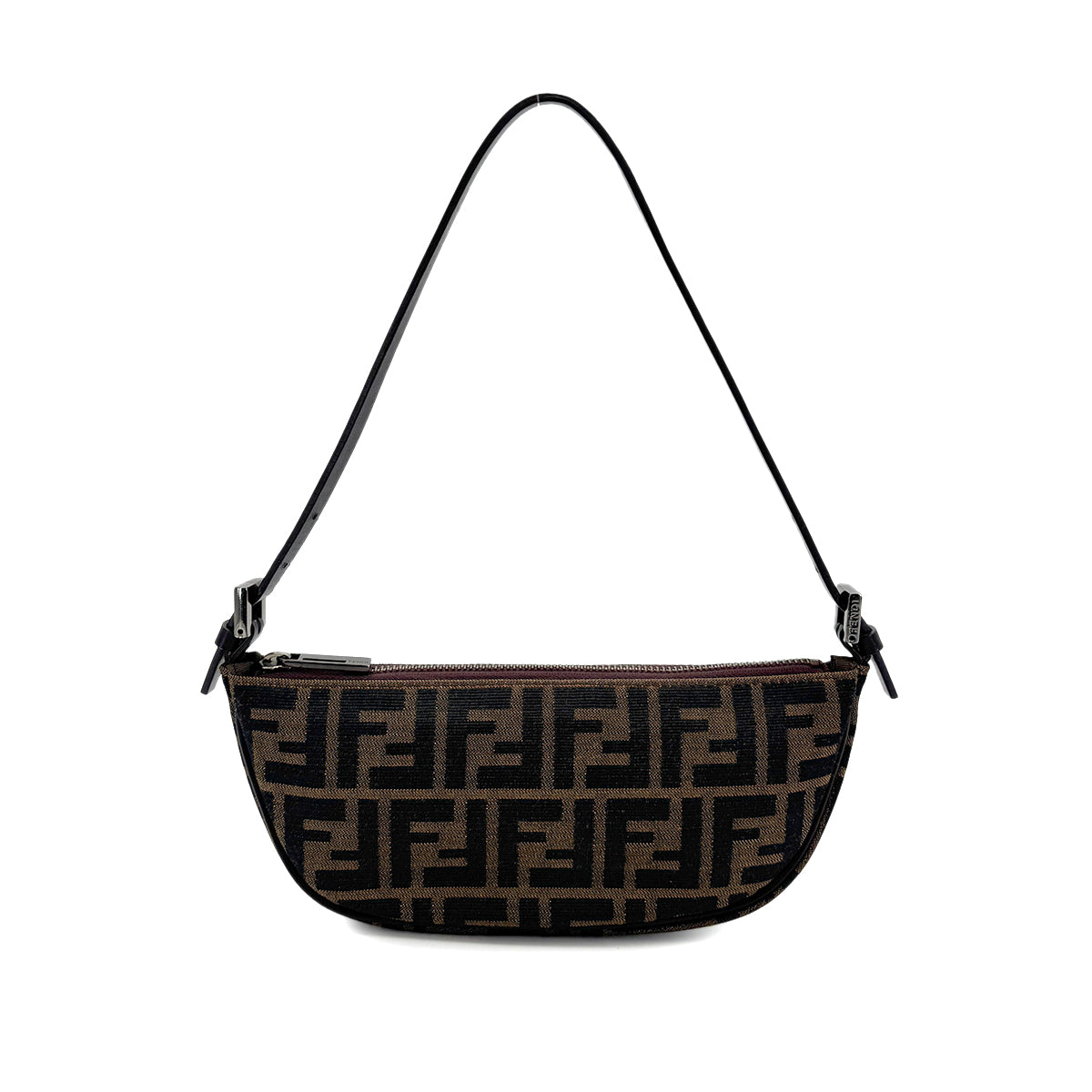 FENDI ZUCCA HAND BAG BROWN BLACK CANVAS LEATHER 90299297