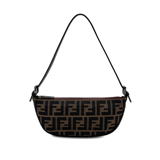 FENDI ZUCCA HAND BAG BROWN BLACK CANVAS LEATHER 90299297