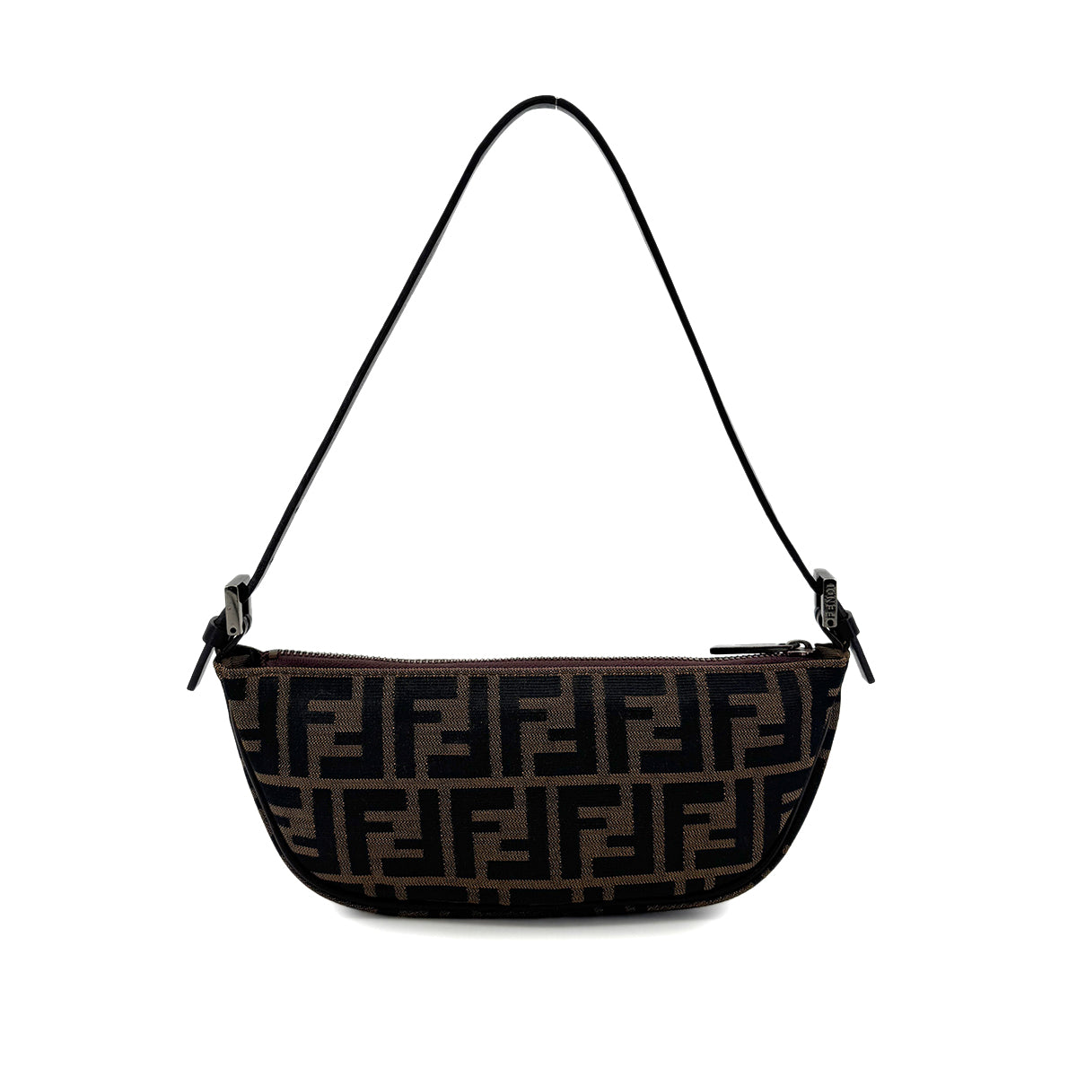 FENDI ZUCCA HAND BAG BROWN BLACK CANVAS LEATHER 90299297