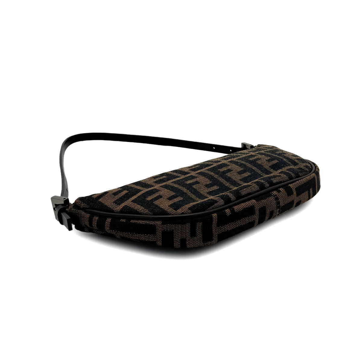 FENDI ZUCCA HAND BAG BROWN BLACK CANVAS LEATHER 90299297