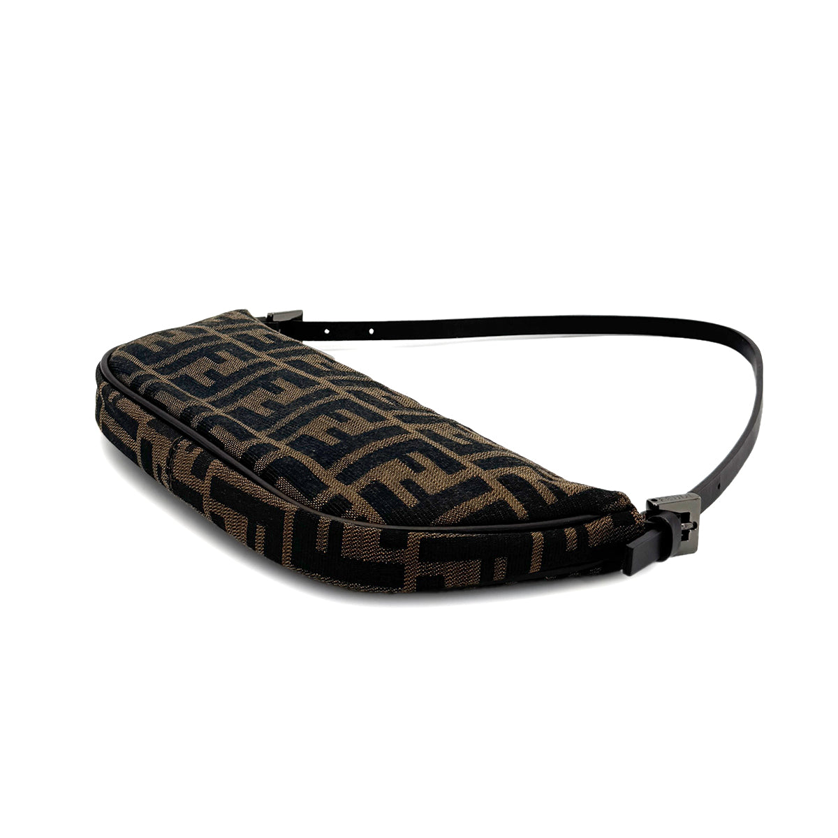 FENDI ZUCCA HAND BAG BROWN BLACK CANVAS LEATHER 90299297