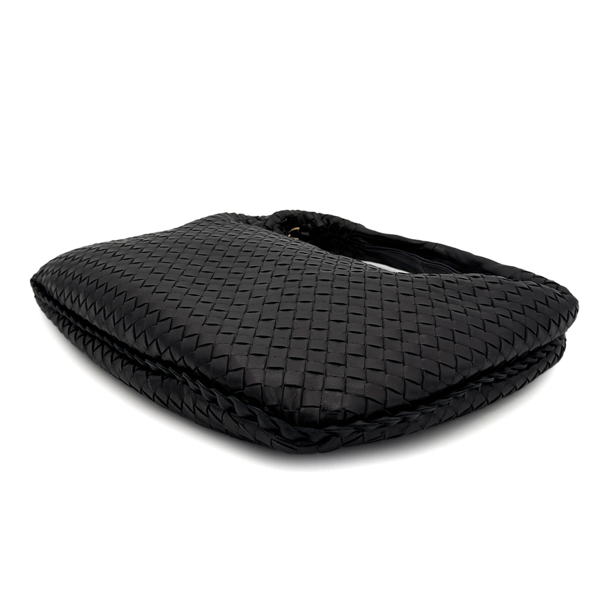BOTTEGA VENETA INTRECCIATO HOBO SHOULDER BAG BLACK LEATHER 90299298