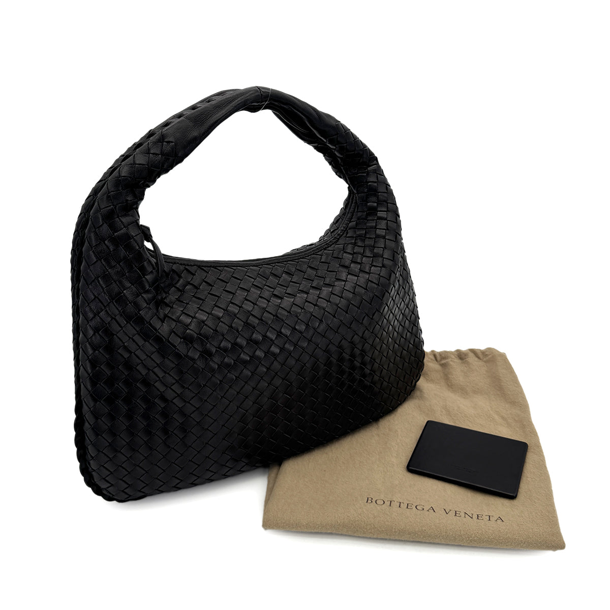 BOTTEGA VENETA INTRECCIATO HOBO SHOULDER BAG BLACK LEATHER 90299298