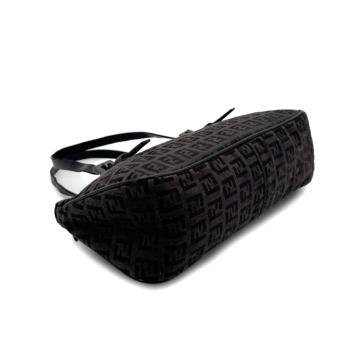 FENDI ZUCCHINO HAND BAG DARK BROWN BLACK CANVAS LEATHER 90299316