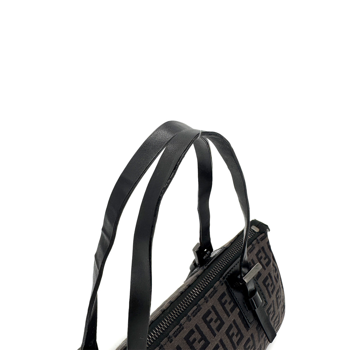 FENDI ZUCCHINO HAND BAG DARK BROWN BLACK CANVAS LEATHER 90299316